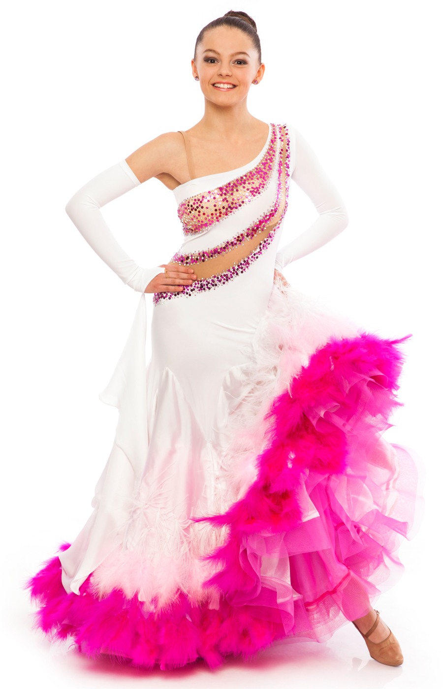 Teen Girl Ballroom Dress Florence White Pink