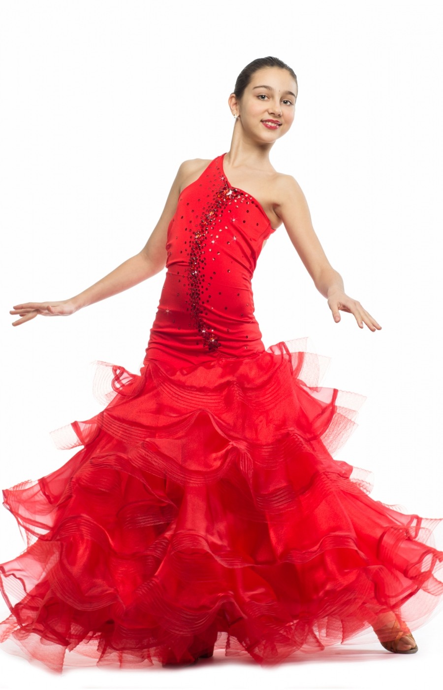 Teen Girl Red Ballroom Dress Flamenco
