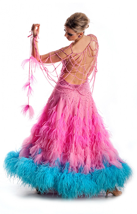 Women advanced ballroom gown with feathers