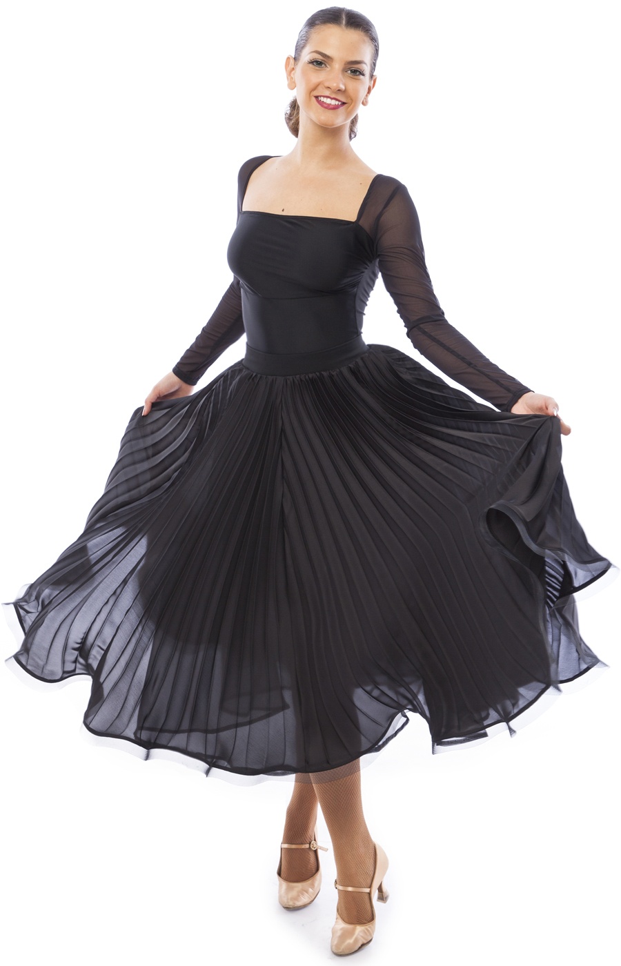 Women Black Ballroom Pleated Skirt Amelie