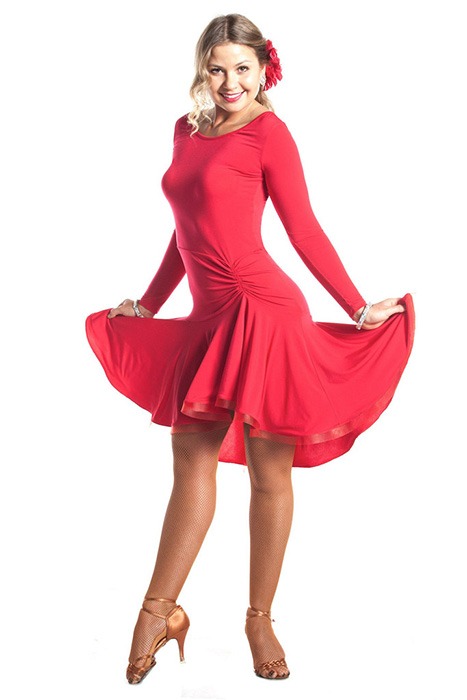 Women red short gown for latin ballroom dancing