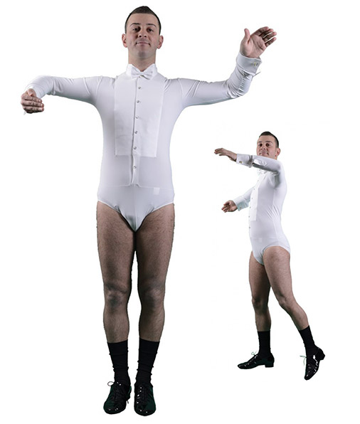 Men pure white shirt leotard for tailcoat ballroom dancing