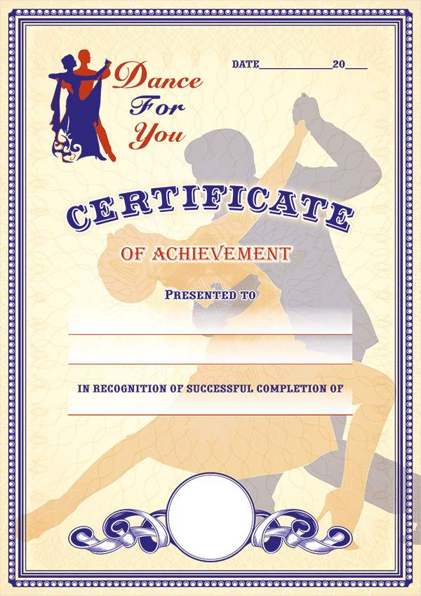 Certificate of achievement, dance school Dubai