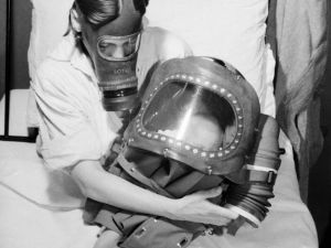 A Mother And Baby Both In Gas Masks During 1941 D3918